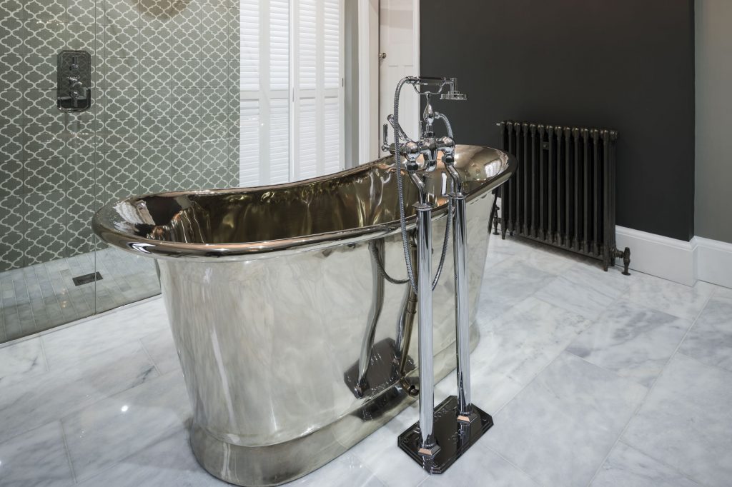 Nickel Bateau Bath with Nickel Interior
