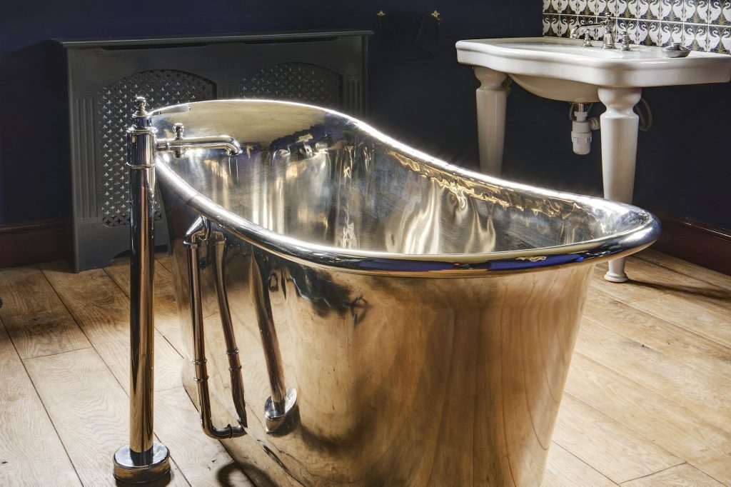 Nickel Bateau Bath with Nickel Interior