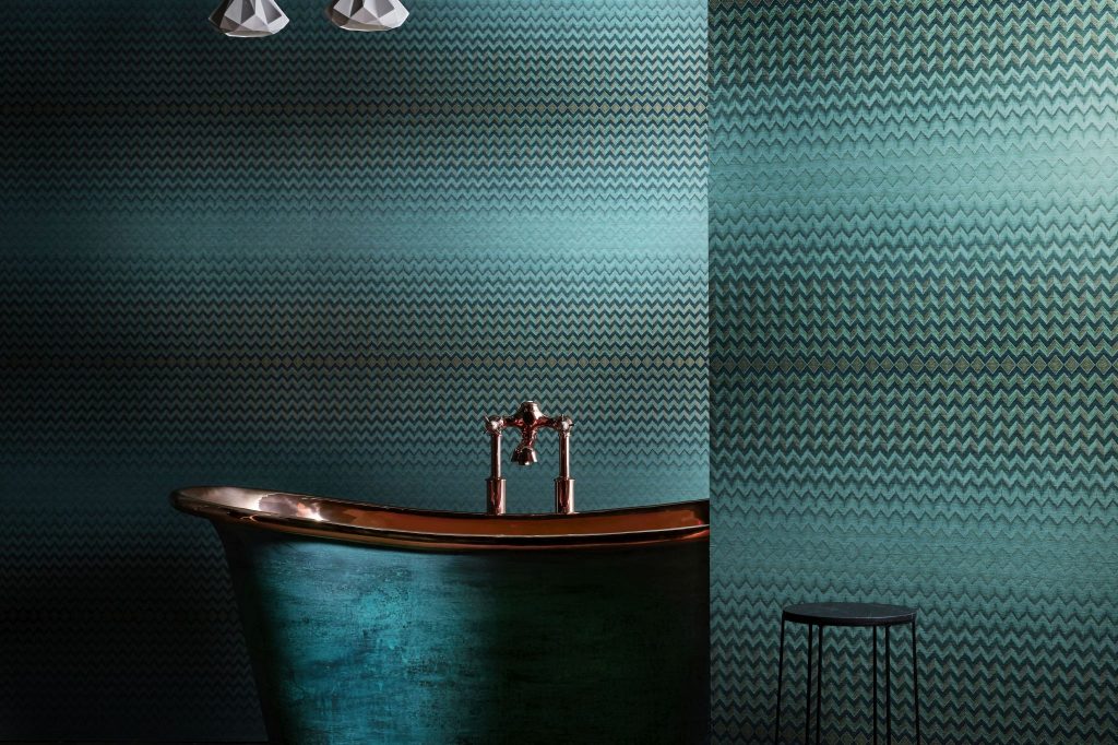 Verdigris Bateau Bath with Copper Interior
