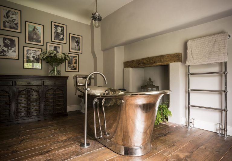 Nickel Bateau Bath with Nickel Interior