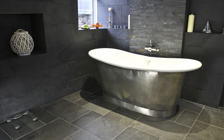 Tin Bateau Bath with Enamel Interior