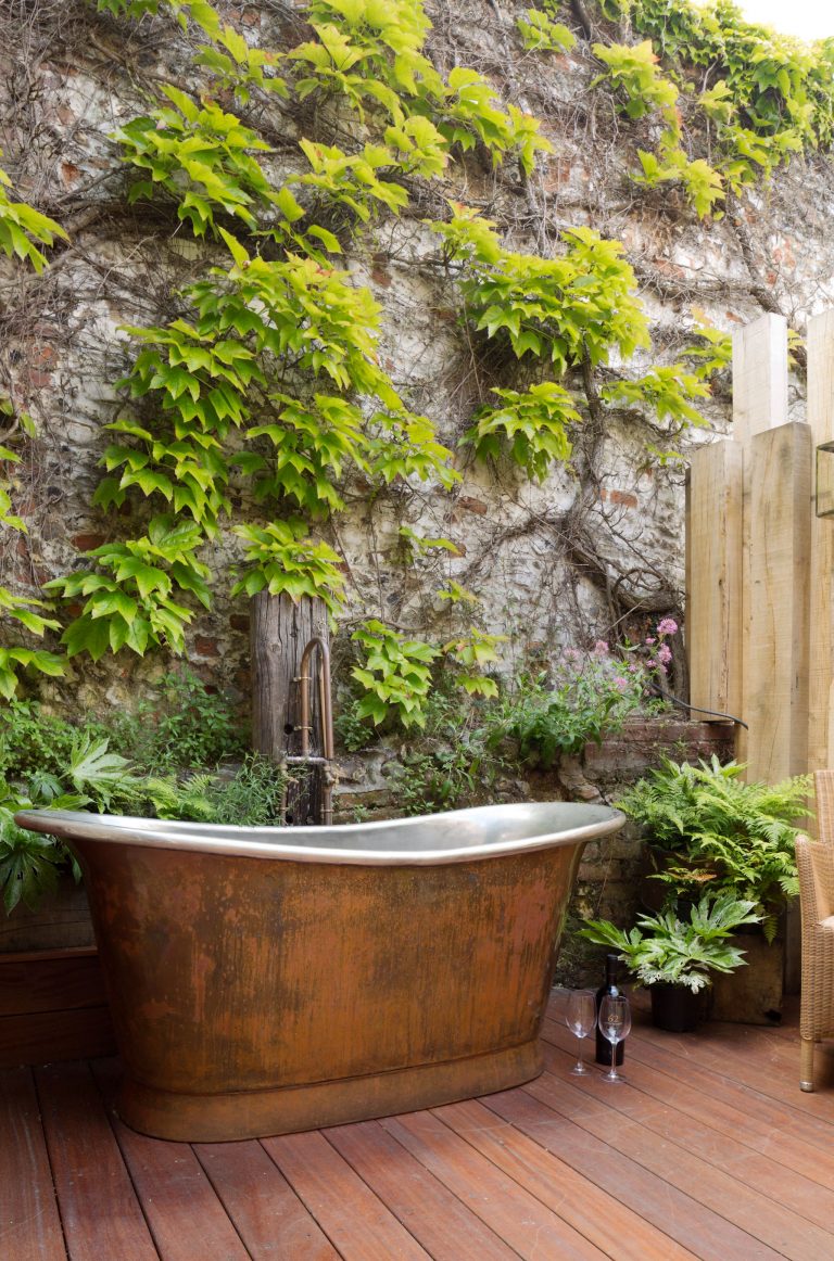 Patina Bateau Bath with Tin Interior