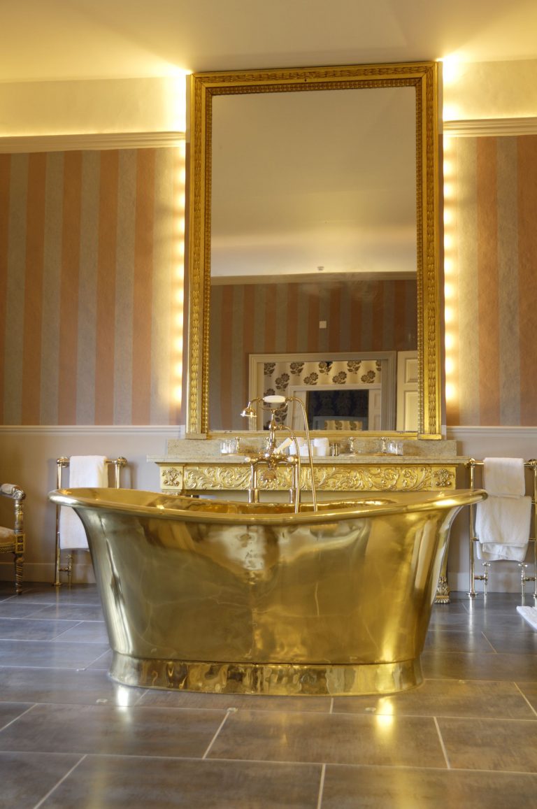 Brass Bateau Bath with Brass Interior