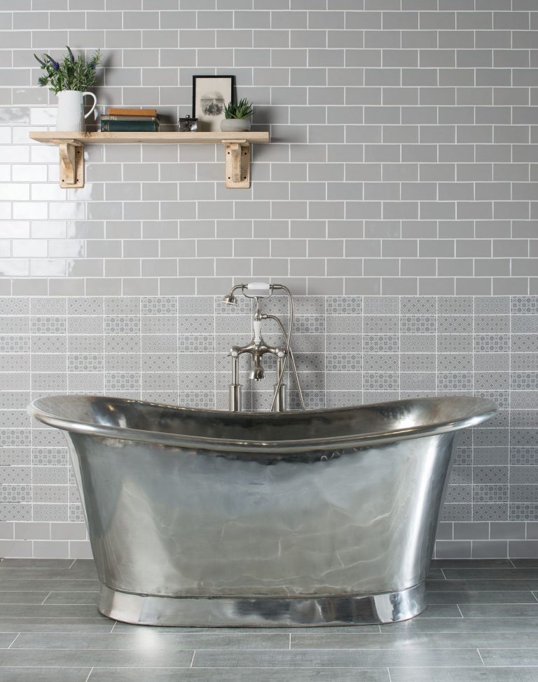 Nickel Bateau Bath with Nickel Interior