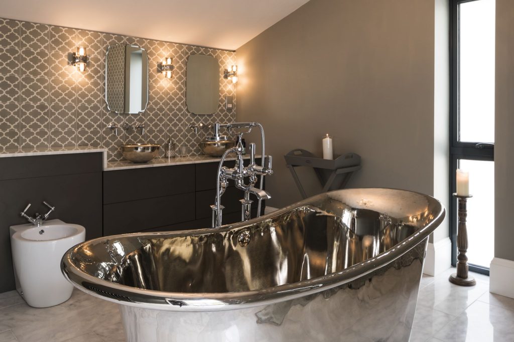 Nickel Bateau Bath with Nickel Interior