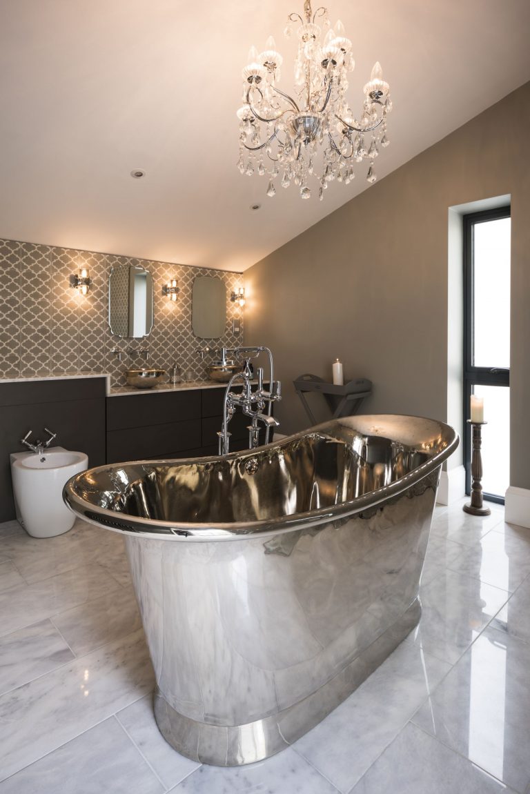 Nickel Bateau Bath with Nickel Interior