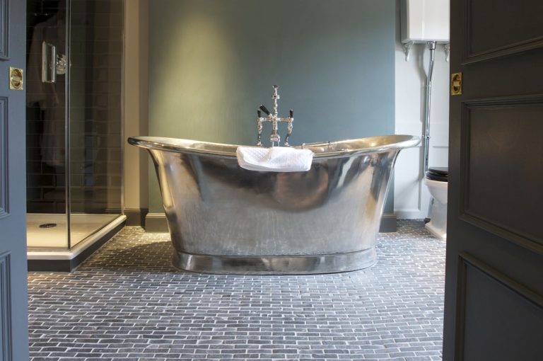Nickel Bateau Bath with Nickel Interior