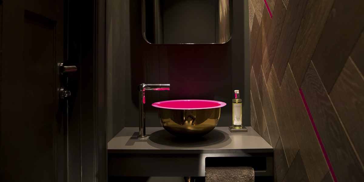 William Holland Brass Basin with Pink Enamel Interior