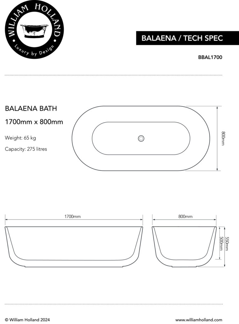 Balaena Bath Specifications
